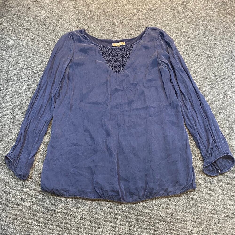 Carla Conti Womens Medium Blue 100% Silk Blouse Long Sleeve Top Shirt Italy